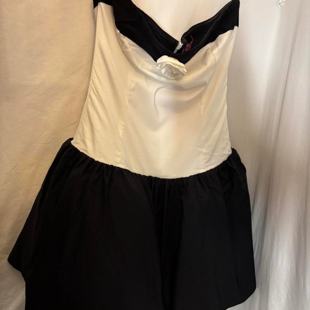 nwt, unworn - betsey johnson adoria rose mini dress - white black - size L